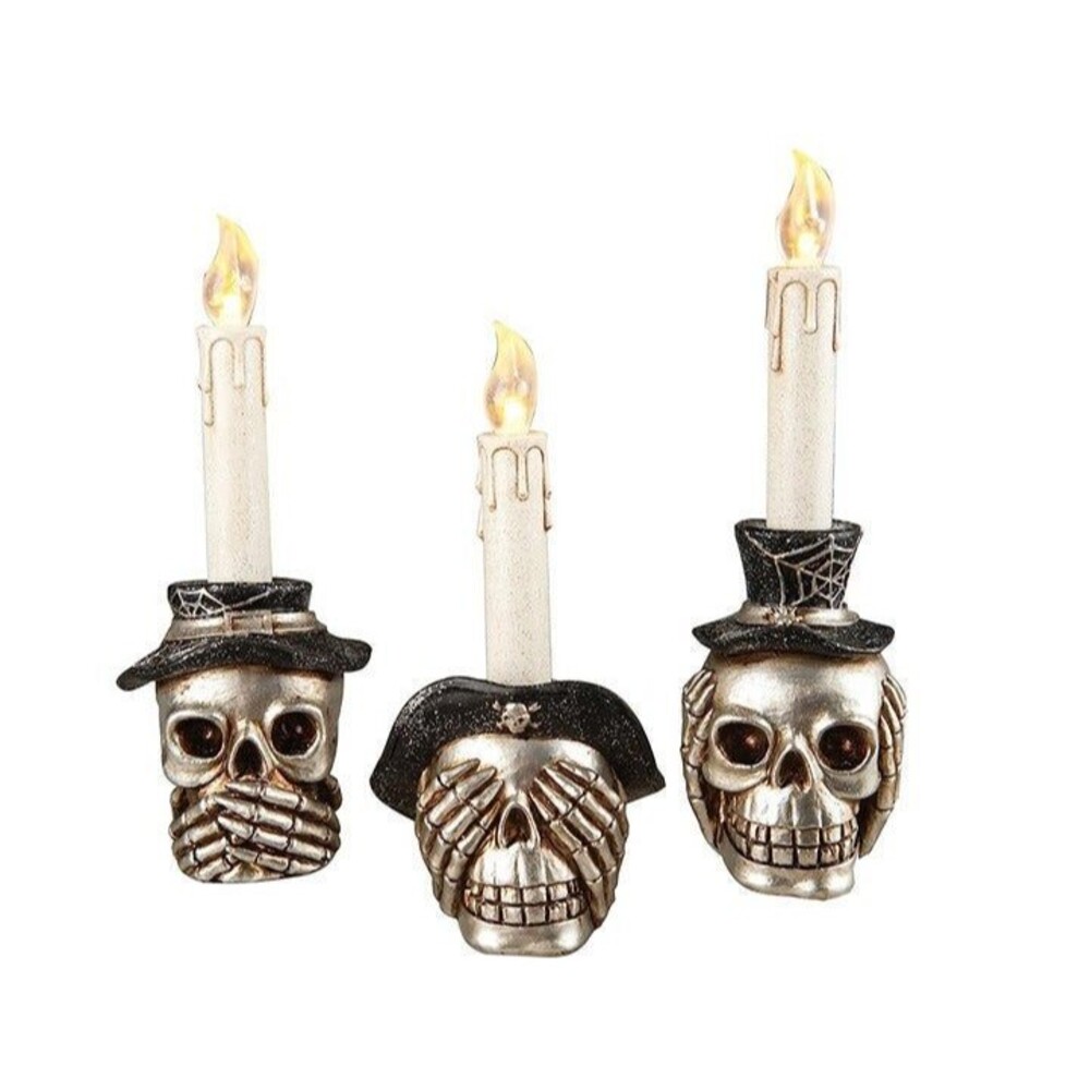 Gallarie II Hear No Evil Speak No Evil See No Evil Silver Skull Lights Set of 3